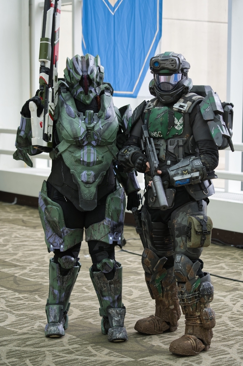 Spartan cosplayers in the main hall.