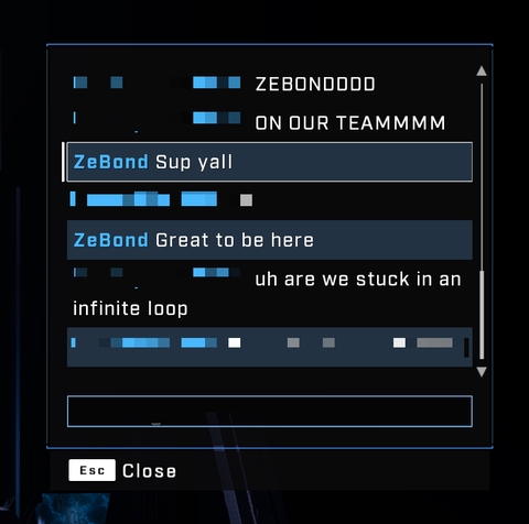 Screenshot of a conversation in Halo Infinite where someone recognized ZeBond.