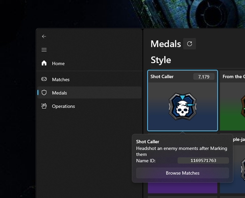 Screenshot showing medal metadata in OpenSpartan Workshop.