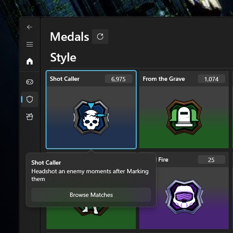 Medal descriptions seen in the Medals view.