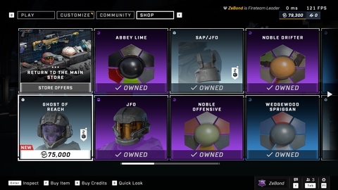 Ghosts of Reach helmet as seen in the Halo Infinite in-game Exchange.