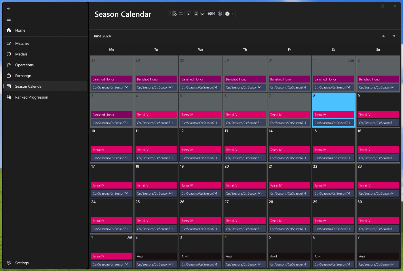 Season calendar shown in OpenSpartan Workshop